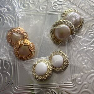 3 CLIP-ON EARRINGS FOR $15 Gold and Pearl Clip-on Earrings, vintage